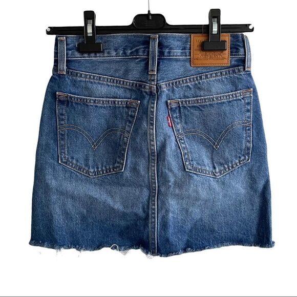 LEVI’S Y2K Deconstructed Cotton Cut Off Denim Mini Skirt Blue 24 - Picture 2 of 6